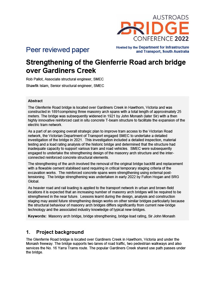 Cover of Strengthening of the Glenferrie Road arch bridge over Gardiners Creek