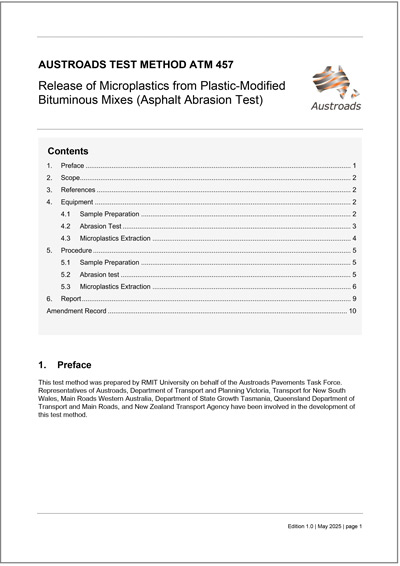 Cover of Release of Microplastics from Plastic-Modified Bituminous Mixes (Asphalt Abrasion Test)