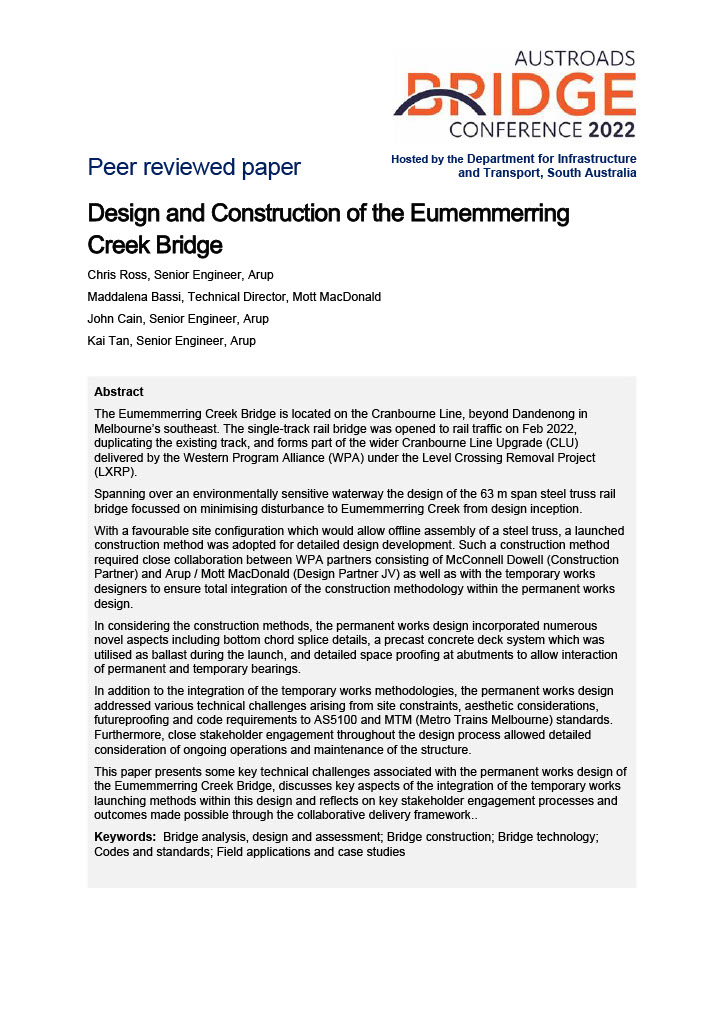 Cover of Design and Construction of the Eumemmerring Creek Bridge
