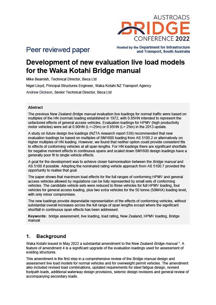 Cover of Development of new evaluation live load models for the Waka Kotahi Bridge manual
