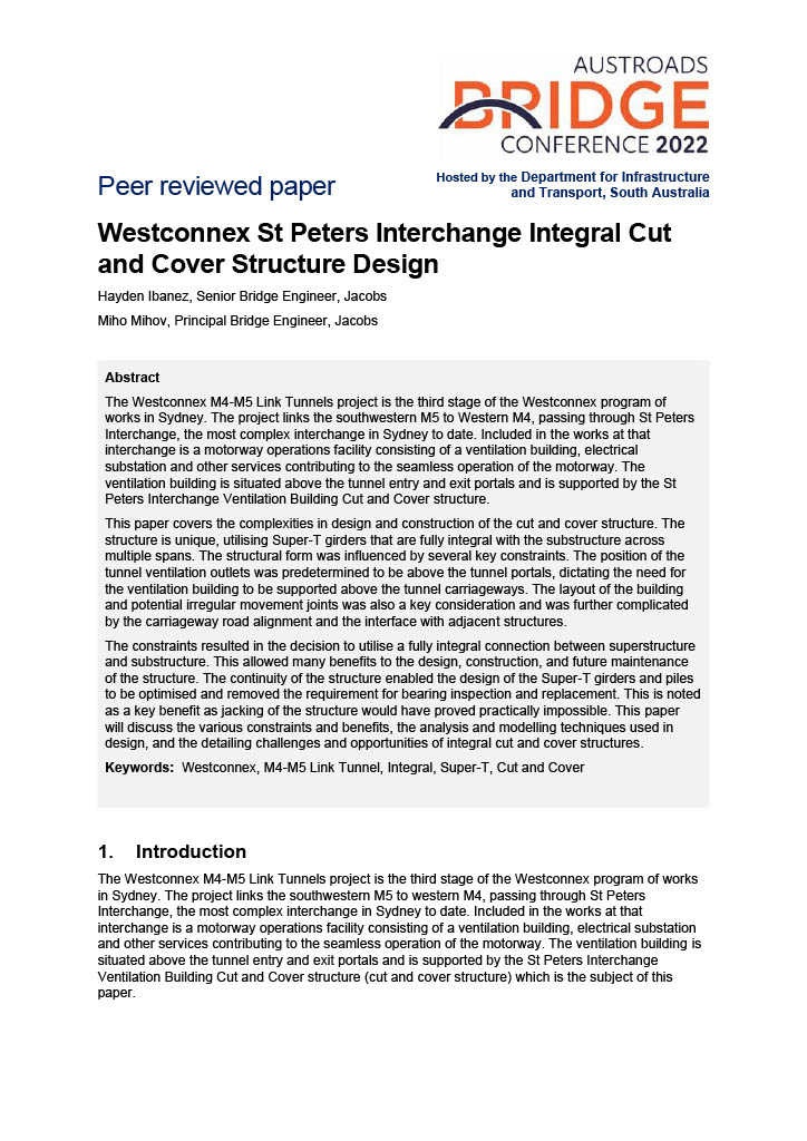 Cover of Westconnex St Peters Interchange Integral Cut and Cover Structure Design