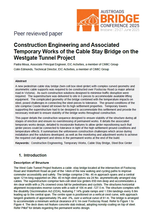 Cover of Construction Engineering and Associated Temporary Works of the Cable Stay Bridge on the Westgate Tunnel Project
