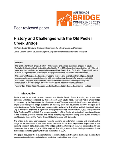 Cover of History and Challenges with the Old Pedler Creek Bridge