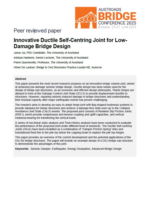 Cover of Innovative Ductile Self-Centring Joint for Low-Damage Bridge Design