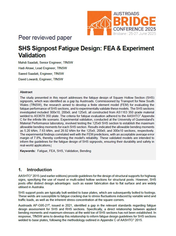 Cover of SHS Signpost Fatigue Design: FEA and Experiment Validation