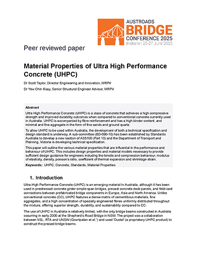 Cover of Material Properties of Ultra High Performance Concrete (UHPC)