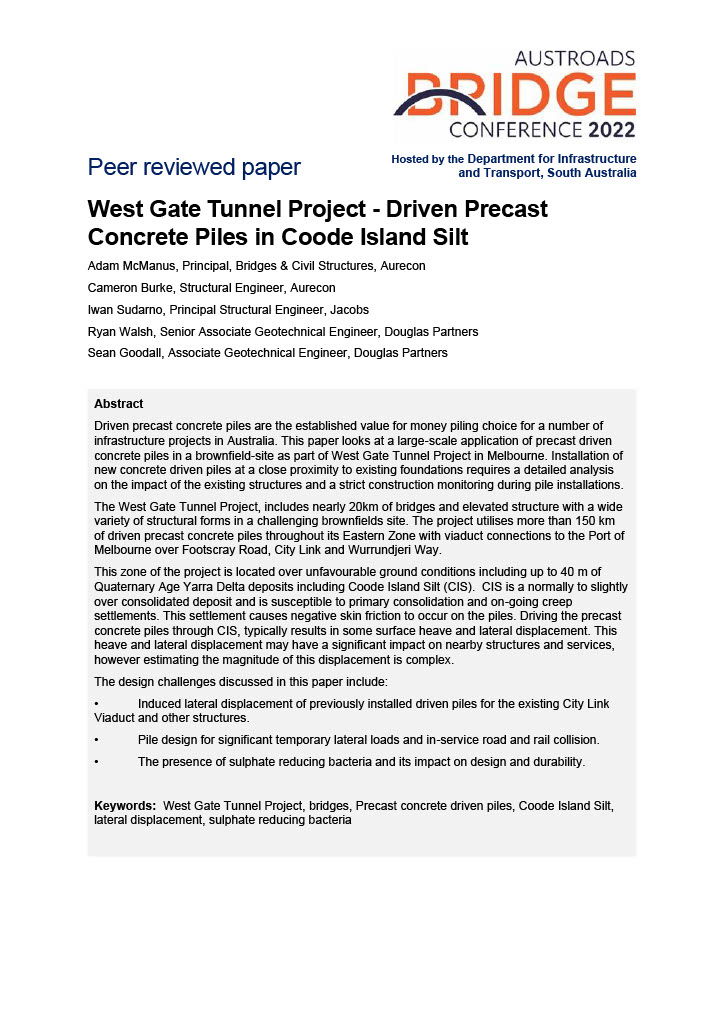 Cover of West Gate Tunnel Project - Driven Precast Concrete Piles in Coode Island Silt