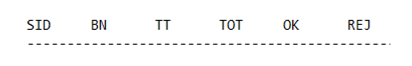 NEVDIS report sample showing SID, BN, TT, TOT, OK, REJ