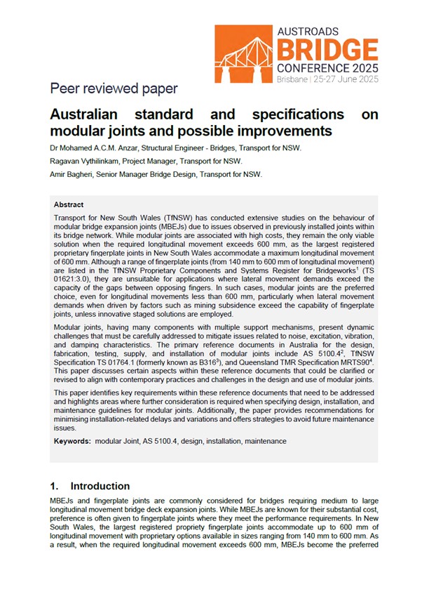 Cover of Australian Standard and Specifications on Modular Joints and Possible Improvements
