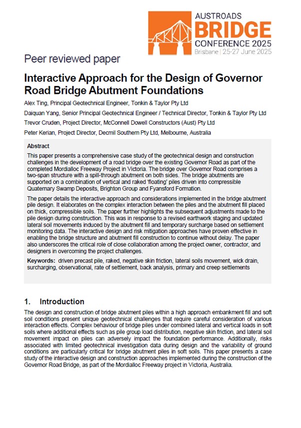 Cover of Interactive Approach for the Design of Governor Road Bridge Abutment Foundations
