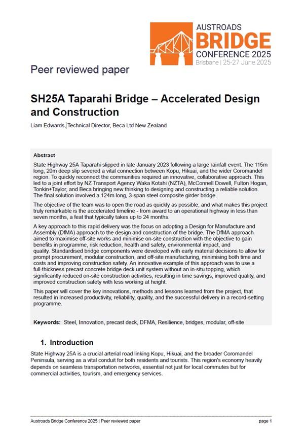 Cover of SH25A Taparahi Bridge – Accelerated Design and Construction