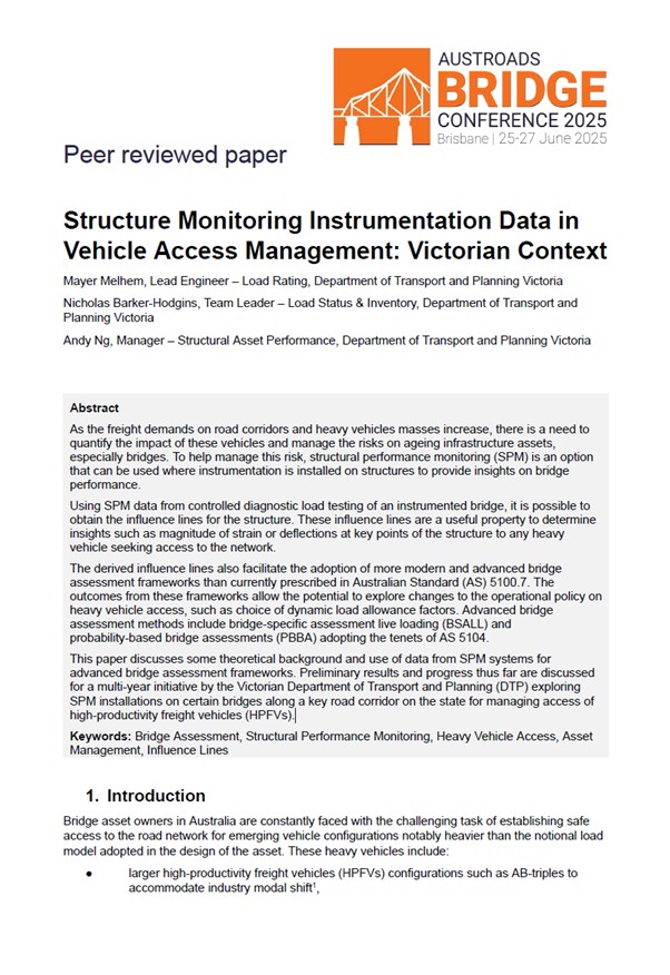 Cover of Structure Monitoring Instrumentation Data in Vehicle Access Management: Victorian Context