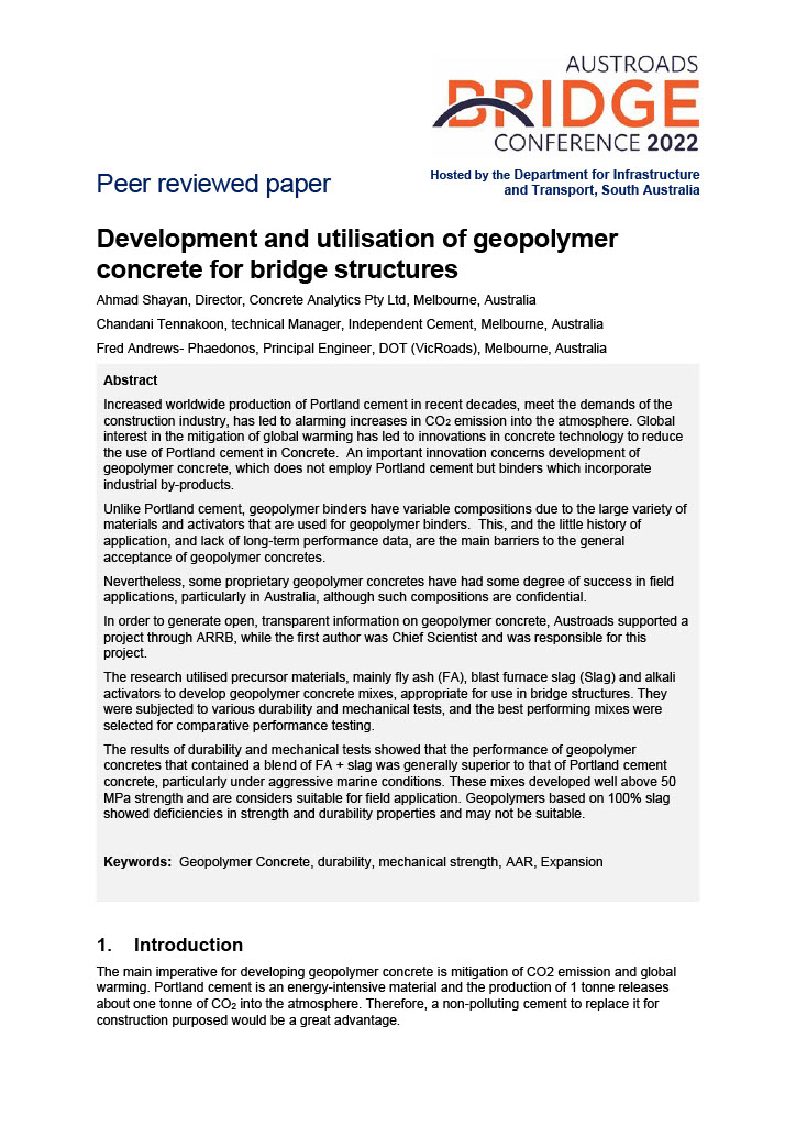 Cover of Development and utilisation of geopolymer concrete for bridge structures