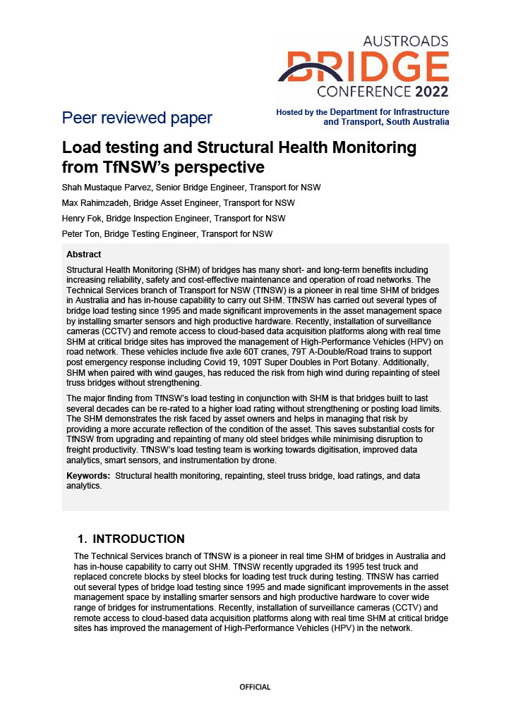 Cover of Load testing and Structural Health Monitoring from TfNSW's perspective