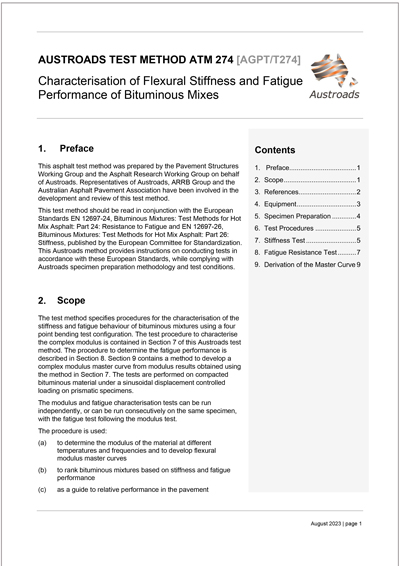 Cover of Characterisation of Flexural Stiffness and Fatigue Performance of Bituminous Mixes