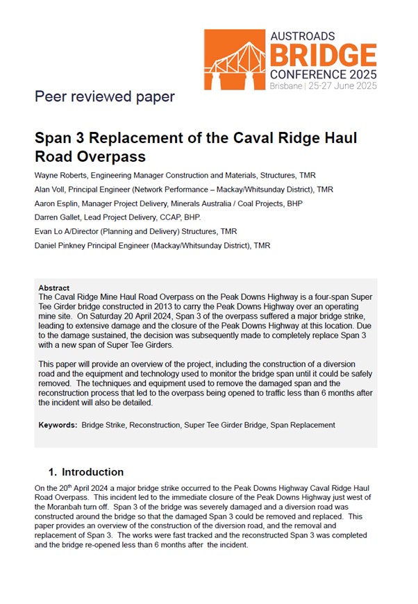 Cover of Span 3 Replacement of the Caval Ridge Haul Road Overpass