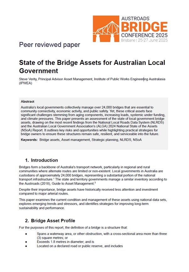 Cover of State of the Bridge Assets for Australian Local Government