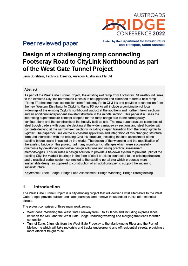 Cover of Design of a challenging ramp connecting Footscray Road to CityLink Northbound as part of the West Gate Tunnel Project