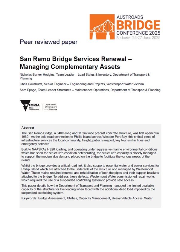 Cover of San Remo Bridge Services Renewal – Managing Complementary Assets