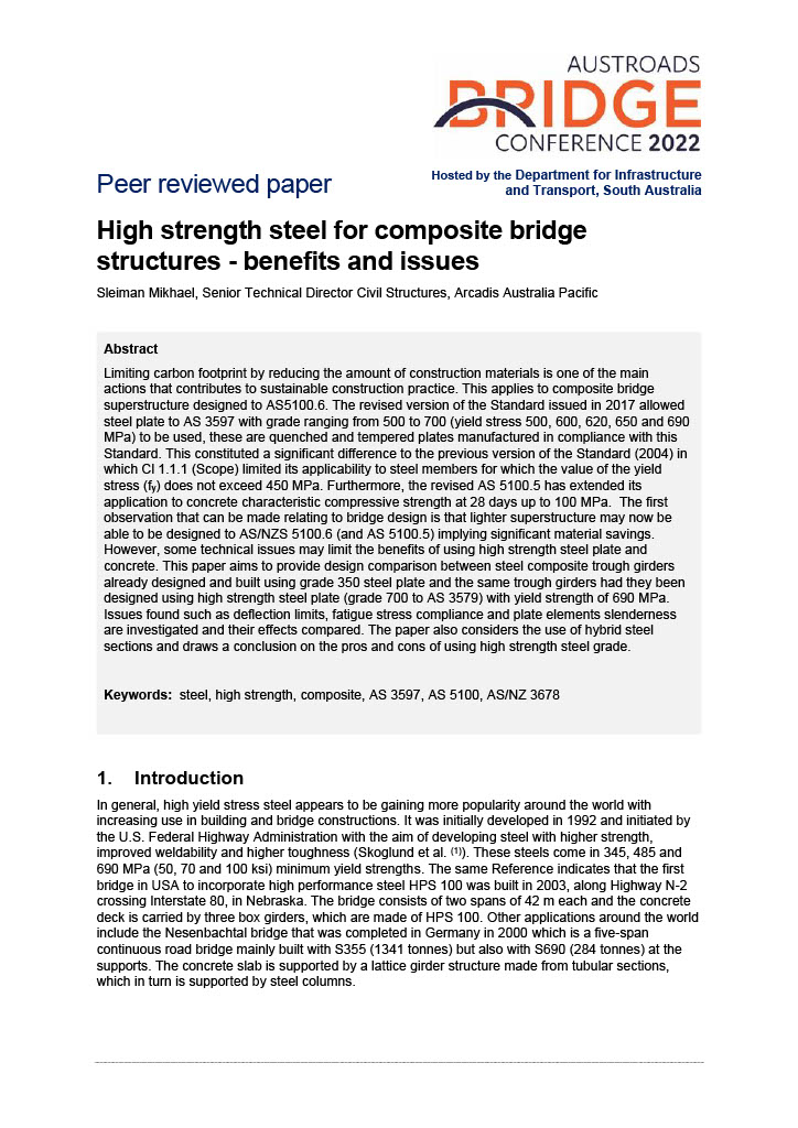 Cover of High strength steel for composite bridge structures - benefits and issues