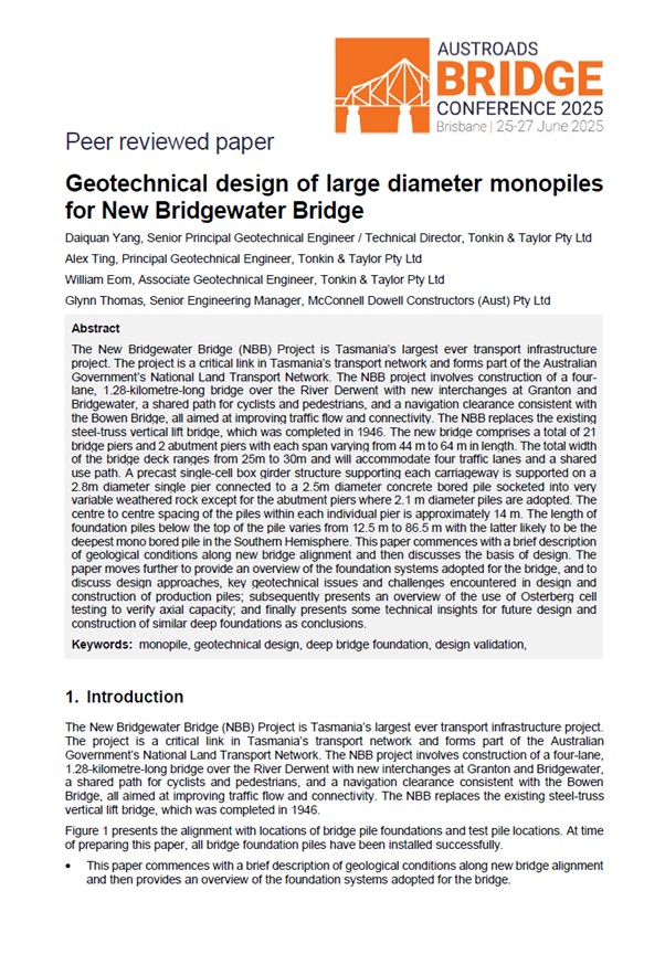 Cover of Geotechnical Design of Large Diameter Monopiles for New Bridgewater Bridge