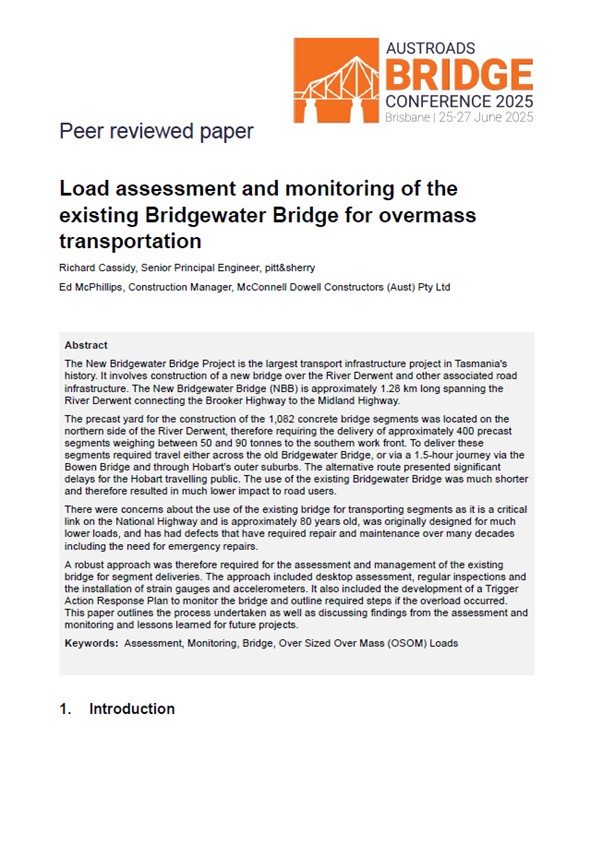 Cover of Load Assessment and Monitoring of the Existing Bridgewater Bridge for Overmass Transportation