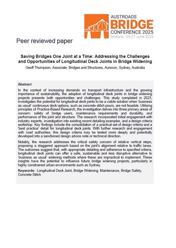 Cover of Saving Bridges One Joint at a Time: Addressing the Challenges and Opportunities of Longitudinal Deck Joints in Bridge Widening