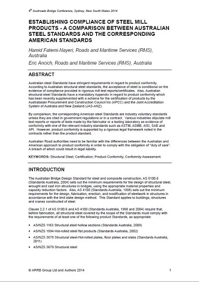 Cover of Establishing Compliance of Steel Mill Products: A Comparison Between Australian Steel Standards and the Corresponding American Standards
