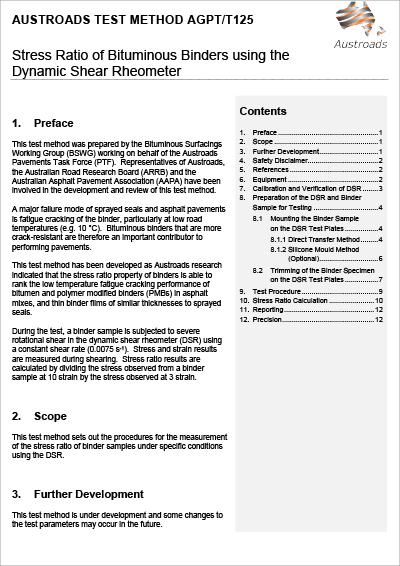 Cover of Stress Ratio of Bituminous Binders using the Dynamic Shear Rheometer