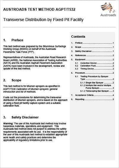 Cover of Calibration of Bitumen Sprayers: Transverse Distribution by Fixed Pit Facility